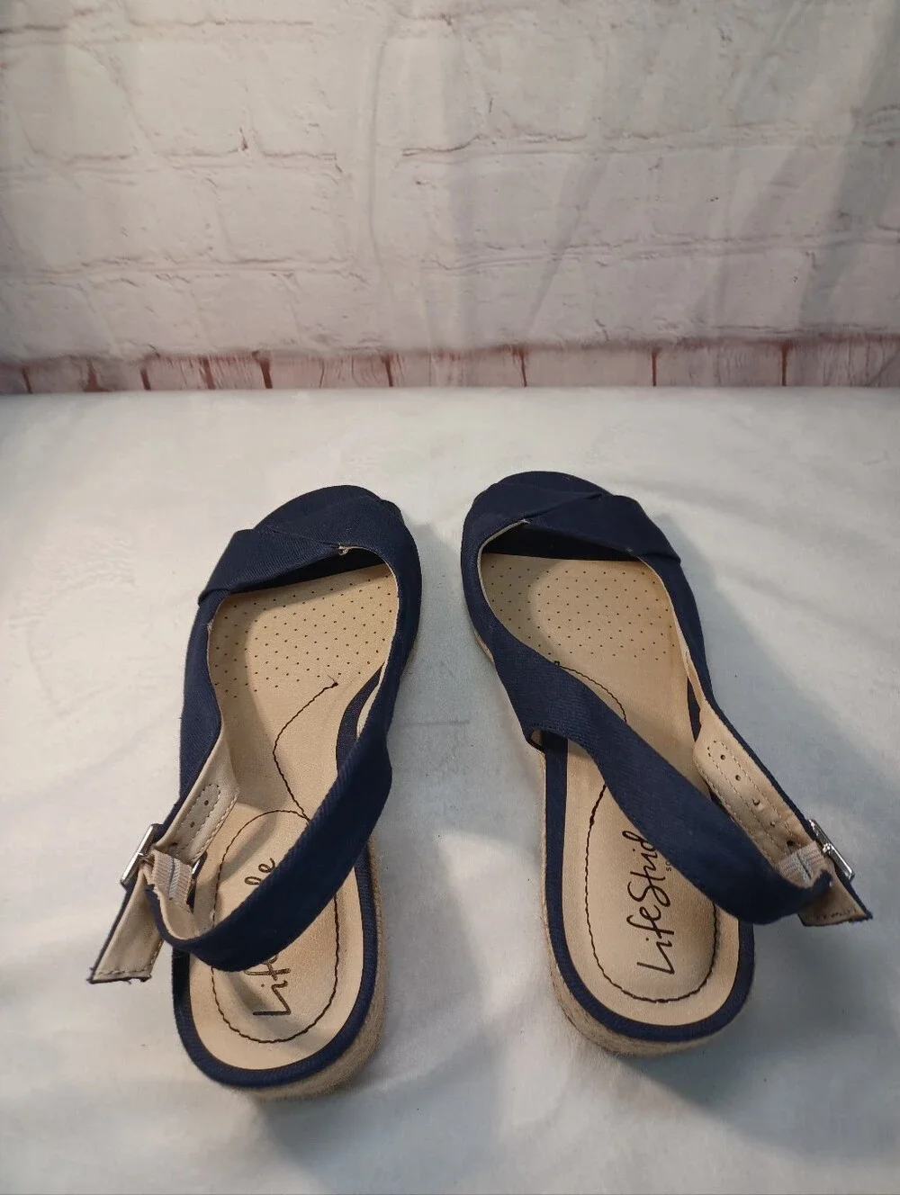lifestyle navy espadrille wedge sandals slingback peep toe women's 10w
